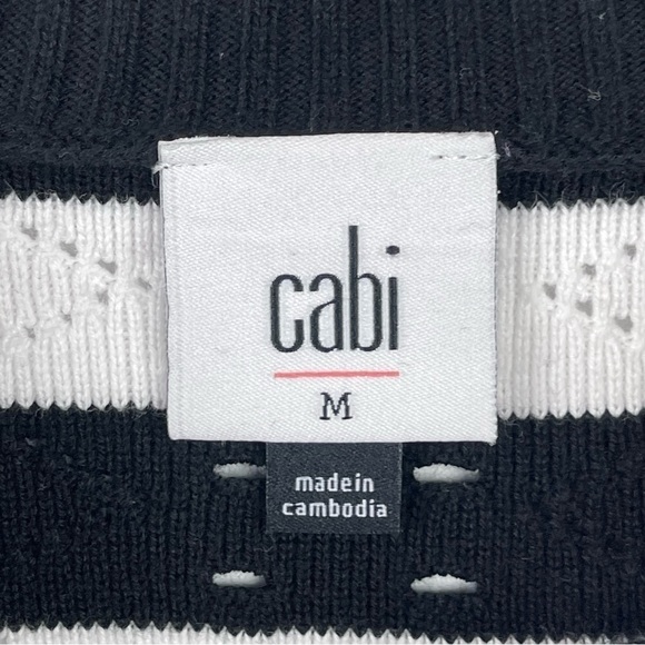 CABI 5832 RUNWAY PULLOVER STRIPED KNIT SHORT SLEEVE LACE UP BOW SWEATER - Picture 10 of 12